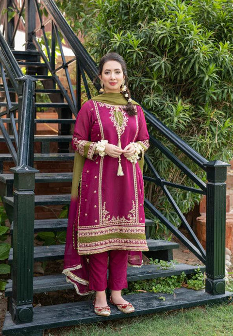 OMAL - 3PC LAWN EMBROIDERED SHIRT WITH TYE & DYE CHIFFON DUPATTA AND TROUSER - HZG1569 - Kaprang