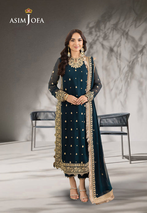 Asim jofa - 3PC CHIFFON EMBROIDERED WITH EMBROIDERED DUPATTA AND TROUSER - GRN-1