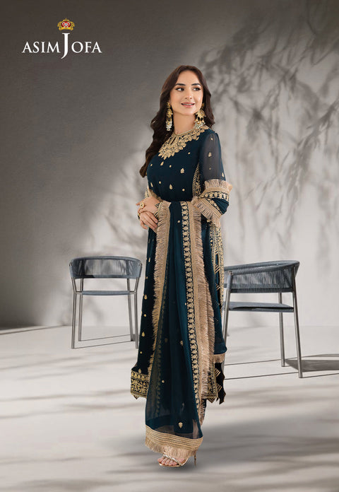 Asim jofa - 3PC CHIFFON EMBROIDERED WITH EMBROIDERED DUPATTA AND TROUSER - GRN-1