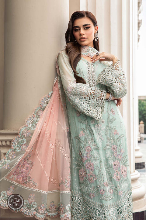 Maria.B Unstitched 3 Pieces Chiffon Embroidered Suit MPC-23-104 Mint Green