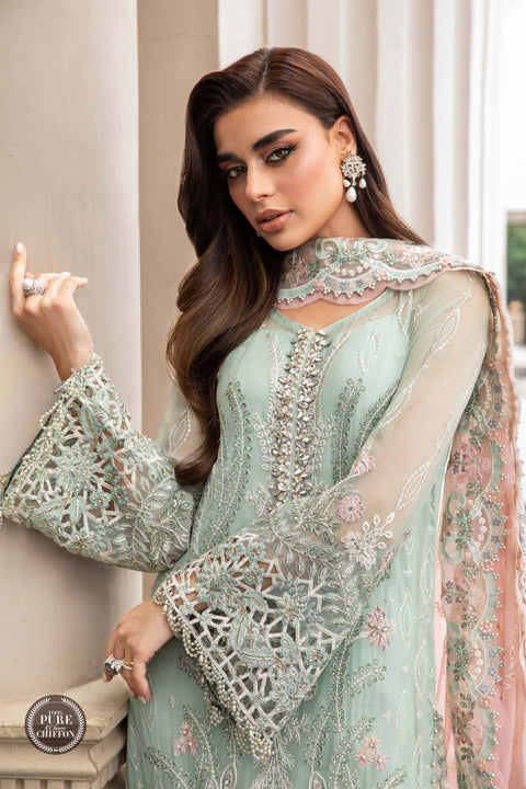 Maria.B Unstitched 3 Pieces Chiffon Embroidered Suit MPC-23-104 Mint Green