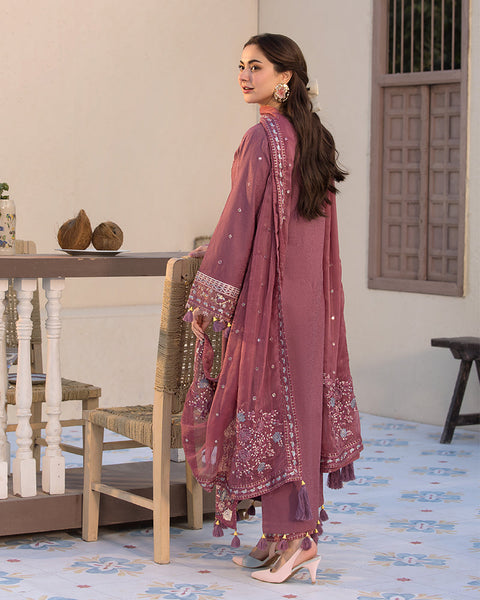 ZARA SHAHJAHAN- 3PC DHANAK EMBROIDERED SHIRT WITH DHANAK EMBROIDERED DUPATTA AND COTTON TROUSER - AL-992