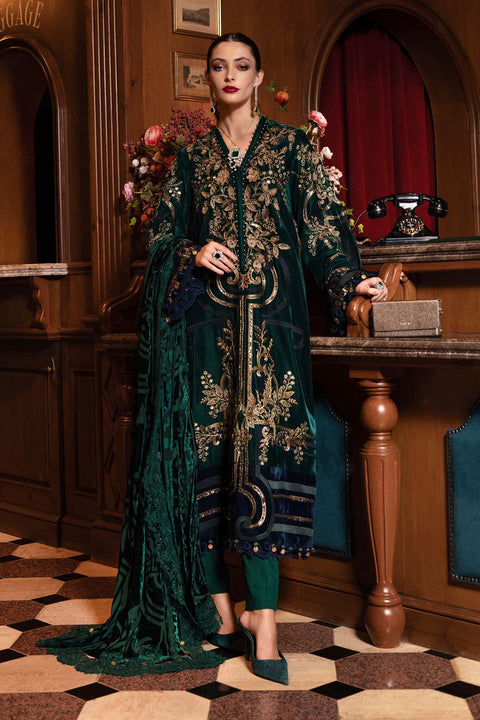 Maria B -3 Piece Unstitched Embroidered Velvet Suit WL-1302-Emerald Green