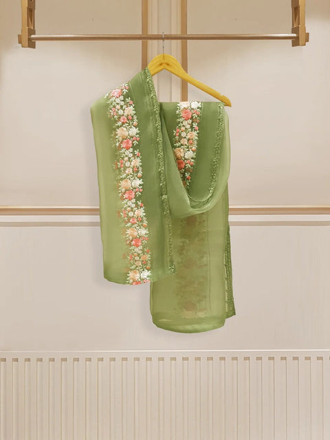 3 Piece Organza Embroidered Dress, GR-16 in Pista Green