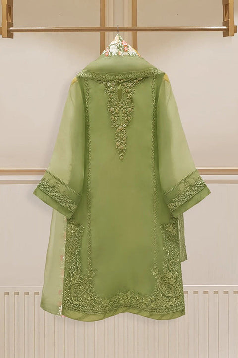 3 Piece Organza Embroidered Dress, GR-16 in Pista Green