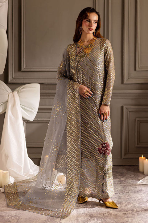 NUREH - 3PC UNSTITCHED CHIFFON EMBROIDERED WITH EMBROIDERED DUPATTA AND TROUSER - TW-16