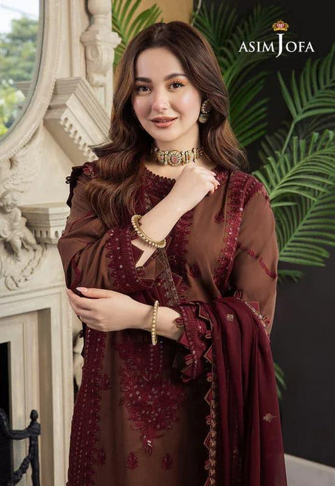 Asim Jofa -  3PC LAWN Embroidered SHIRT WITH CHIFFON Embroidered DUPATTA AND TROUSER -308 - Kaprang