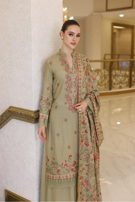 BAREEZE - 3PC DHANAK EMBROIDERED SHIRT HEAVY EMBROIDERED SHAWL DUPATTA AND TROUSER - KPR 2