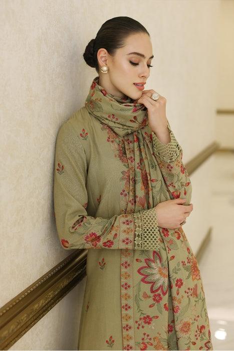 BAREEZE - 3PC DHANAK EMBROIDERED SHIRT HEAVY EMBROIDERED SHAWL DUPATTA AND TROUSER - KPR 2