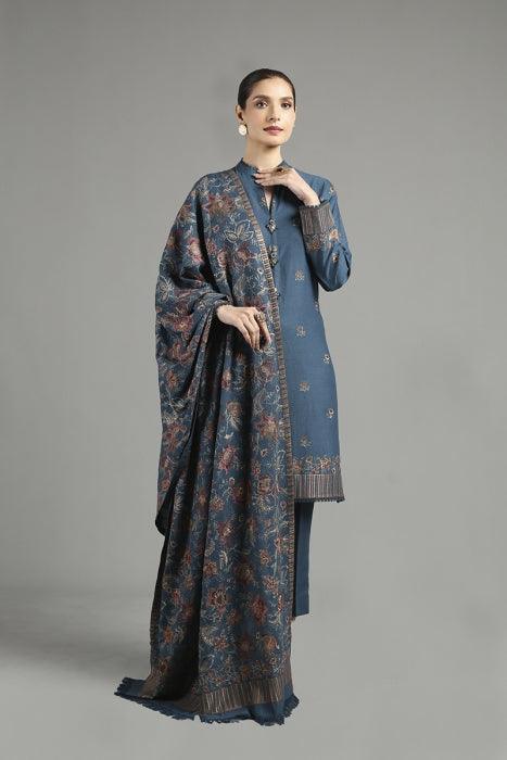 Bareeze - 3PC DHANAK EMBROIDERED SHIRT DHANAK HEAVY EMBROIDERED SHAWL DUPATTA AND TROUSER- KPR 039