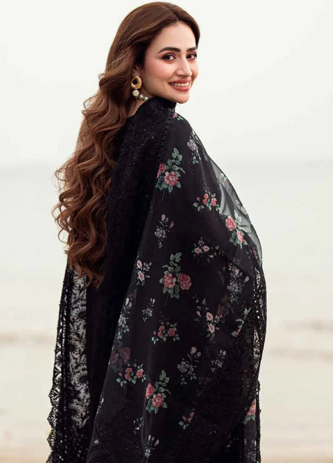 NUREH - 3PC LAWN EMBROIDERED SHIRT WITH ORGANZA CUTWORK EMBROIDERED DUPATTA AND TROUSER -NU25KE