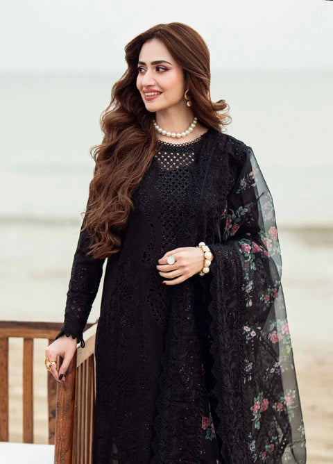 NUREH - 3PC LAWN EMBROIDERED SHIRT WITH ORGANZA CUTWORK EMBROIDERED DUPATTA AND TROUSER -NU25KE